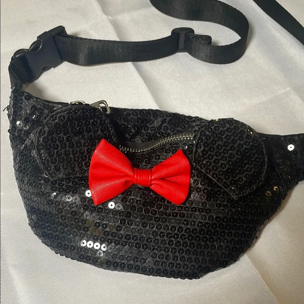 Loungefly Disney Minnie Black Sequin Bum Bag with Red Accent - Picture 4 of 14